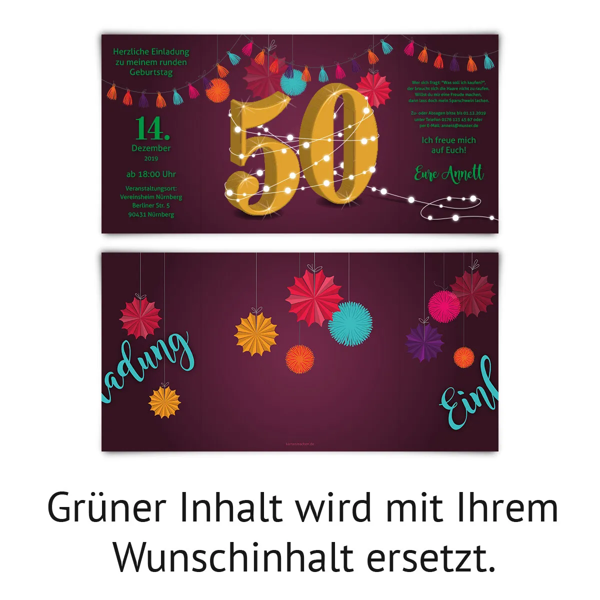 Runder 50. Geburtstag Einladungen - Girlande