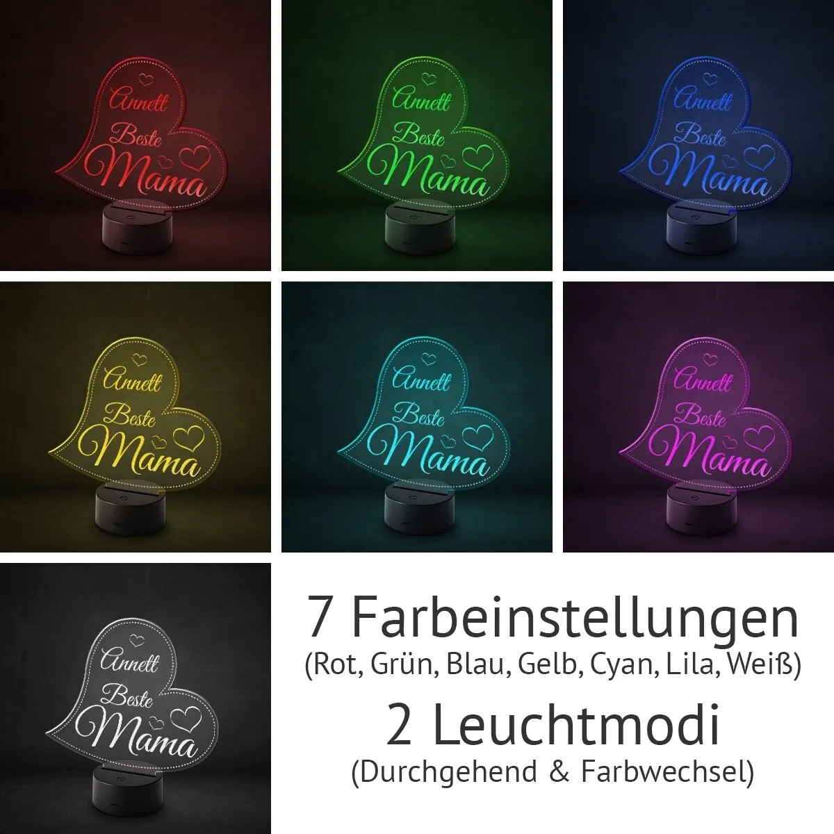 Acrylglasschild LED-Lampe personalisiert - Herz Beste Mama