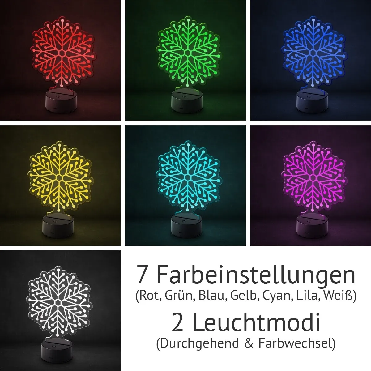 Acrylglasschild LED-Lampe - Schneeflocke