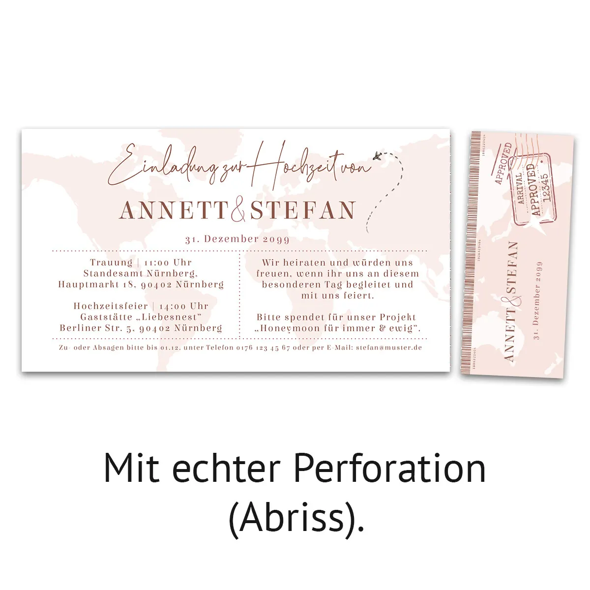 Hochzeitseinladung als Flugticket - Reise ins Glück