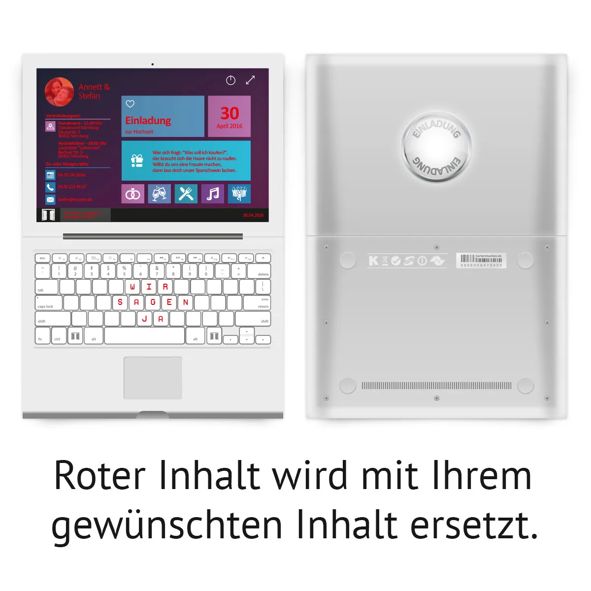 Hochzeitseinladungen als Laptop