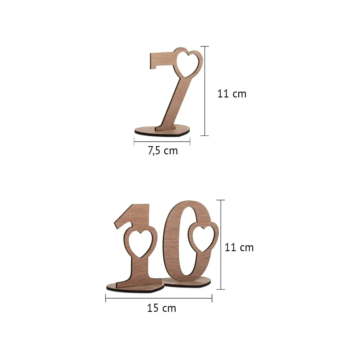 Hochzeit Tischnummern Okoume Holz Set - Herzen