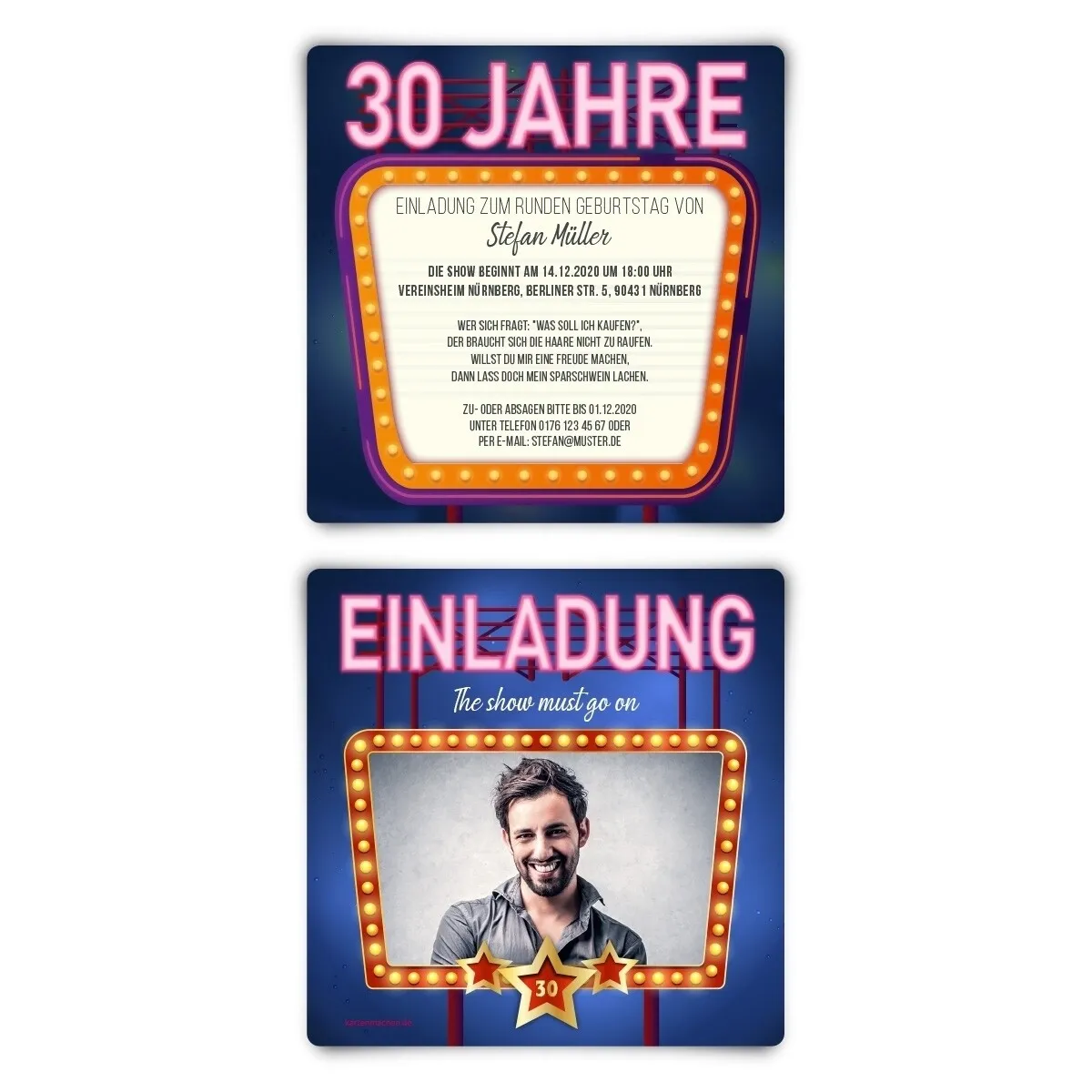 30. Geburtstag Einladungskarten - Show must go on