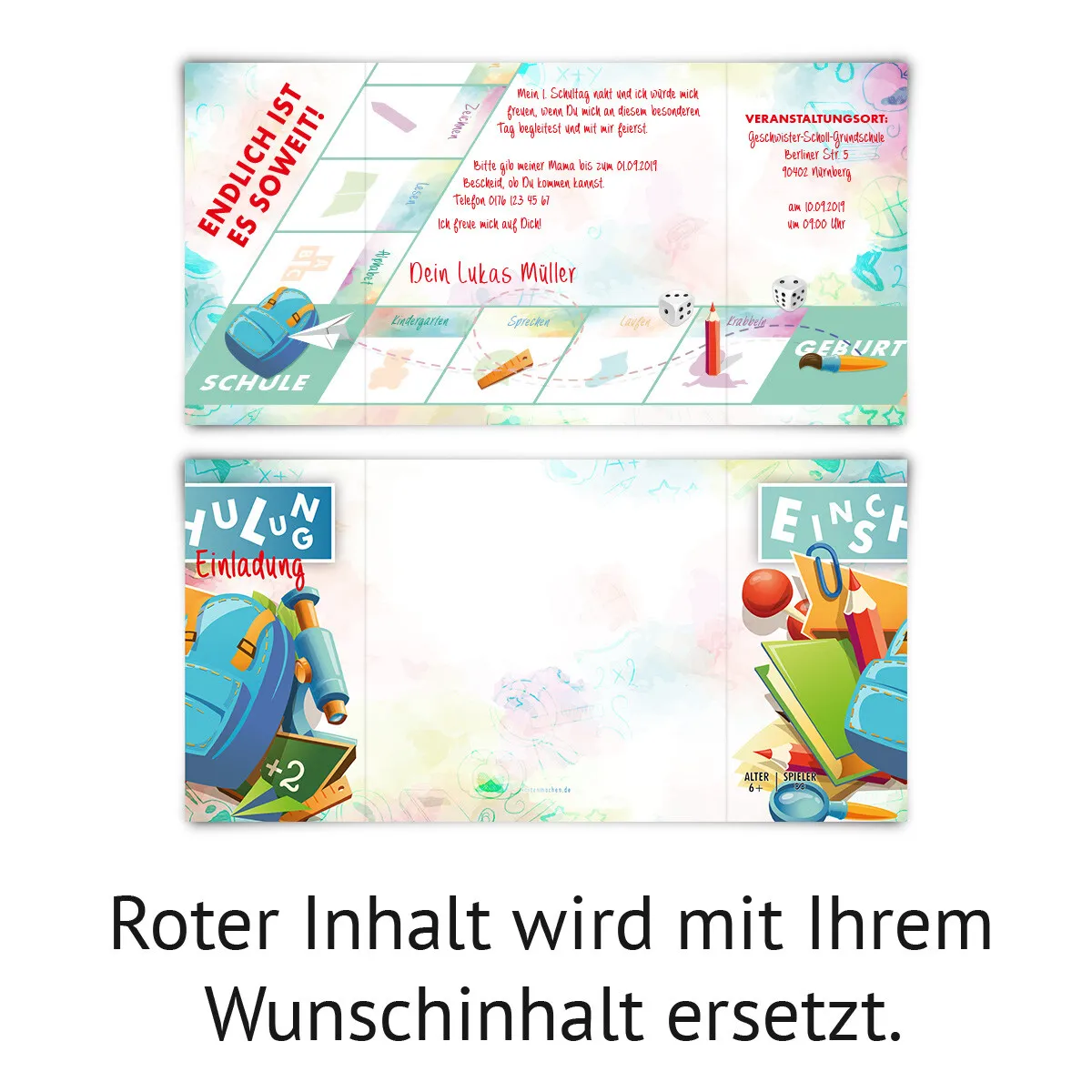 Einladungskarten zur Einschulung - Brettspiel