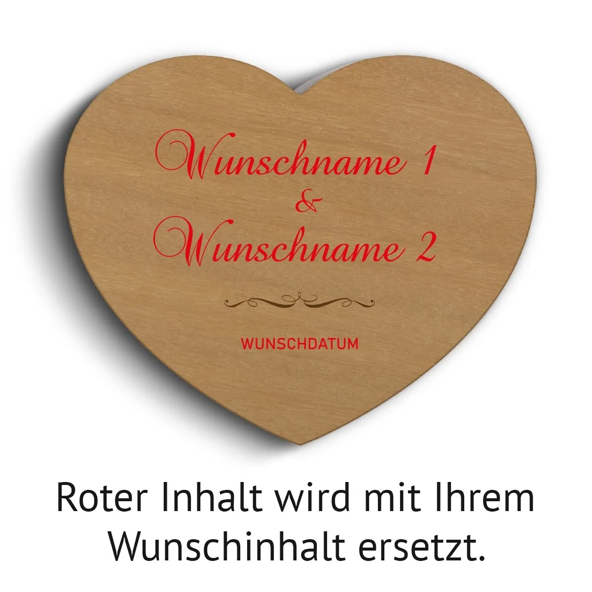 Hochzeit Herz Ringbox Garapa Holz - Schriftzug