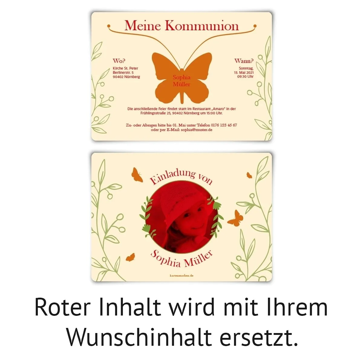 Kommunion Einladungskarten - Schmetterling