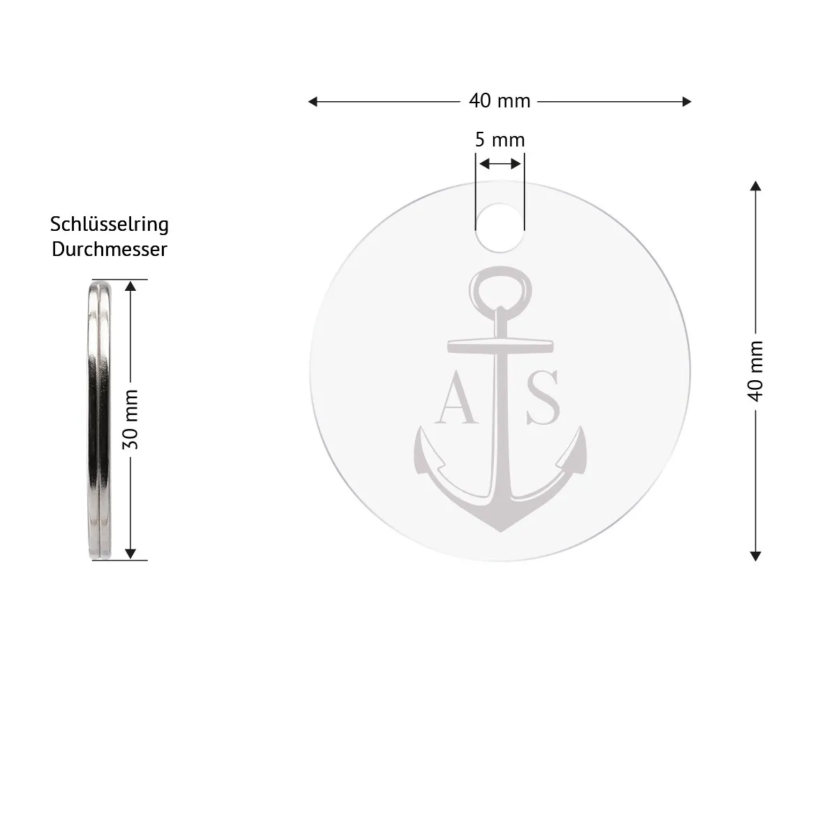 Personalisierter Acrylglas Schlüsselanhänger als Kreis - Anker