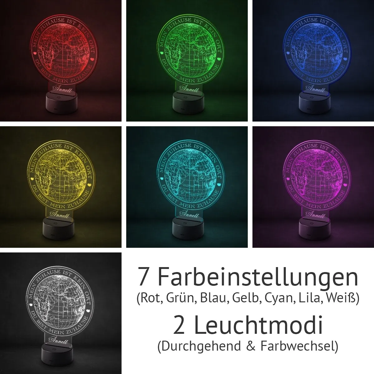 Acrylglasschild LED-Lampe personalisiert - Globus