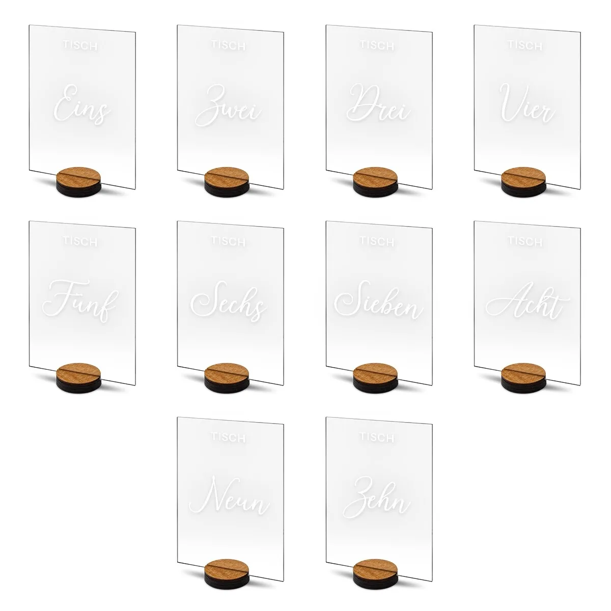 Hochzeit Tischnummern Acrylglas Rechteck Lasergravur Set - Schwungvoll Elegant