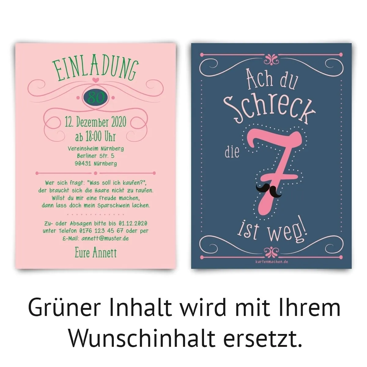 80. Geburtstag Einladungskarten - Die 7 ist weg