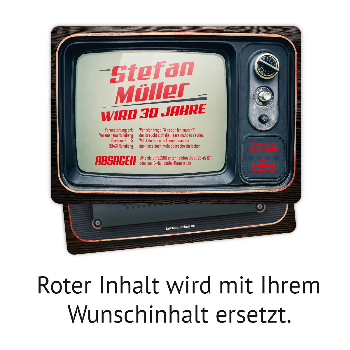 Geburtstag Einladungskarten als alter Fernseher