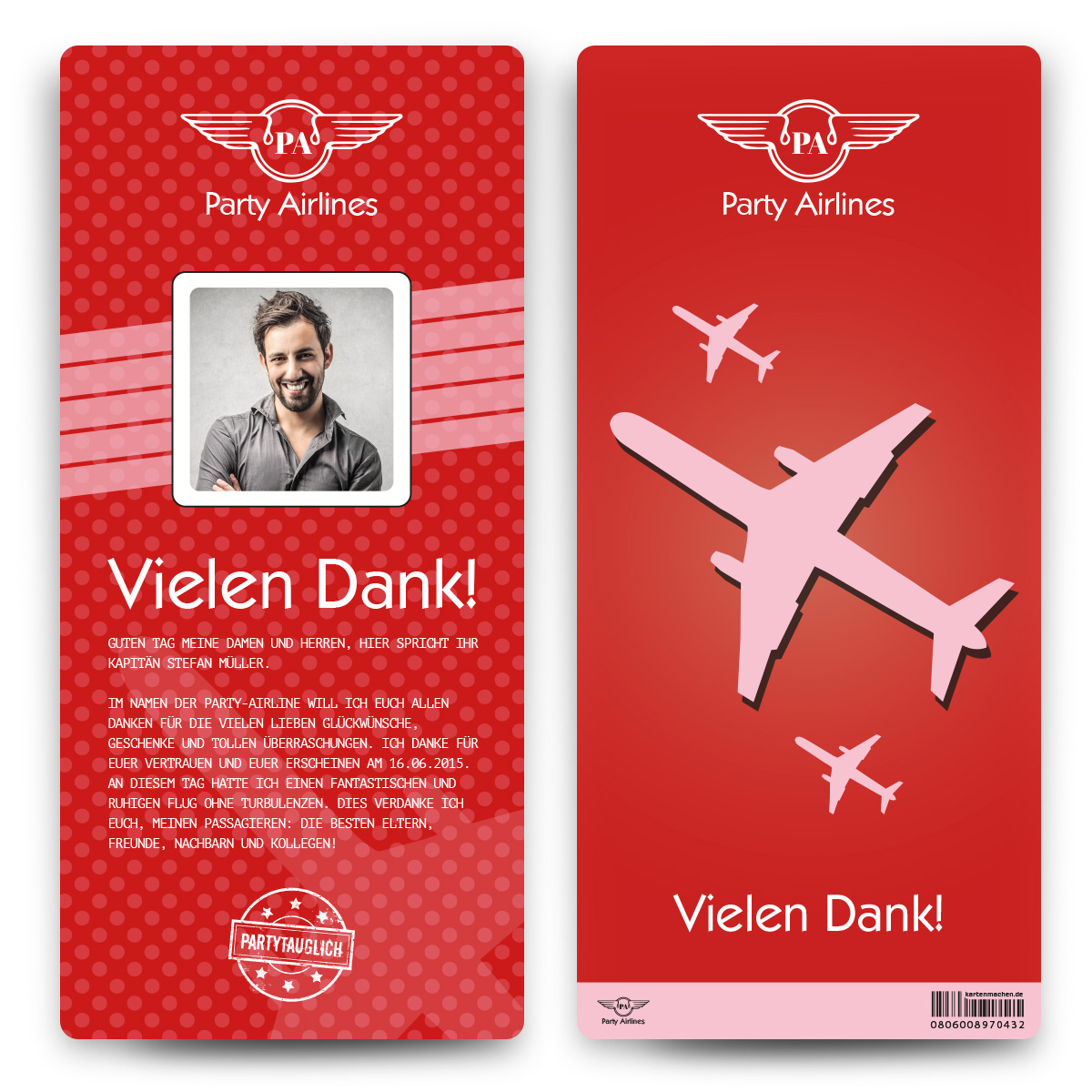 Danksagungskarten Flugticket - Rot