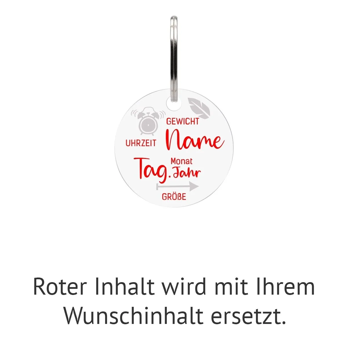 Personalisierter Acrylglas Schlüsselanhänger als Kreis - Icon Geburtsdaten