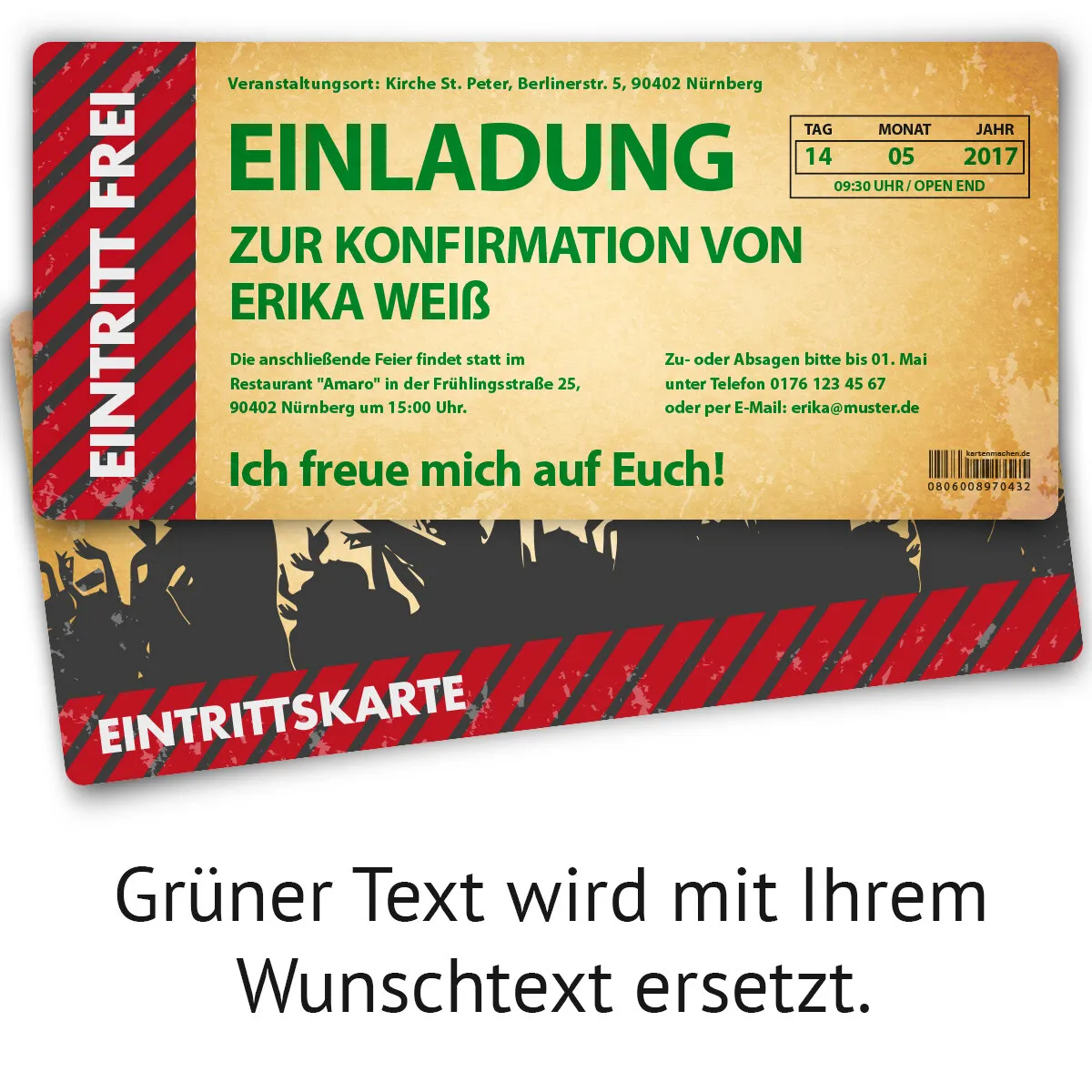 Konfirmation Einladungskarten als Ticket - Party / Vintage