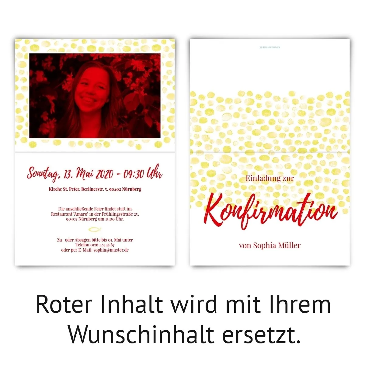 Konfirmation Einladungen - Gelbe Punkte