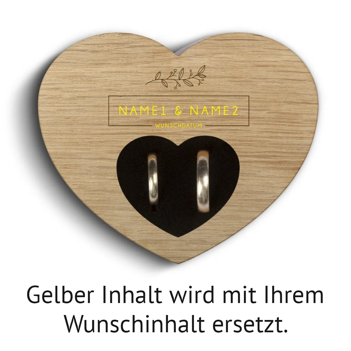 Hochzeit Herz Ringkissen Eichenholz - Namensbox