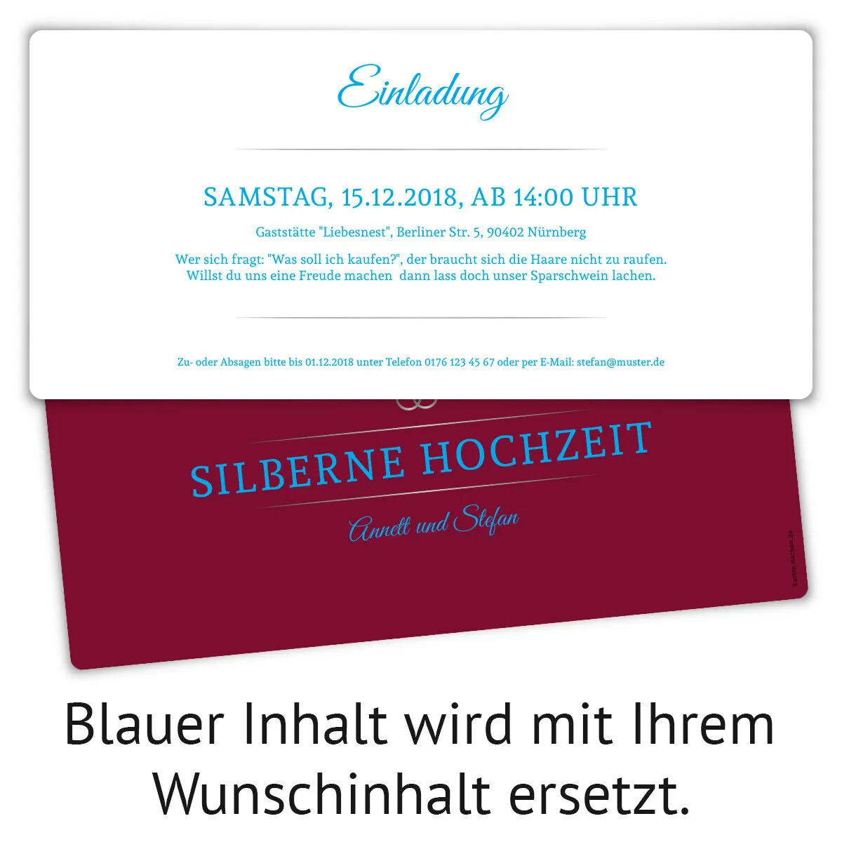 Silberhochzeit Einladungskarten - Burgunder Silber