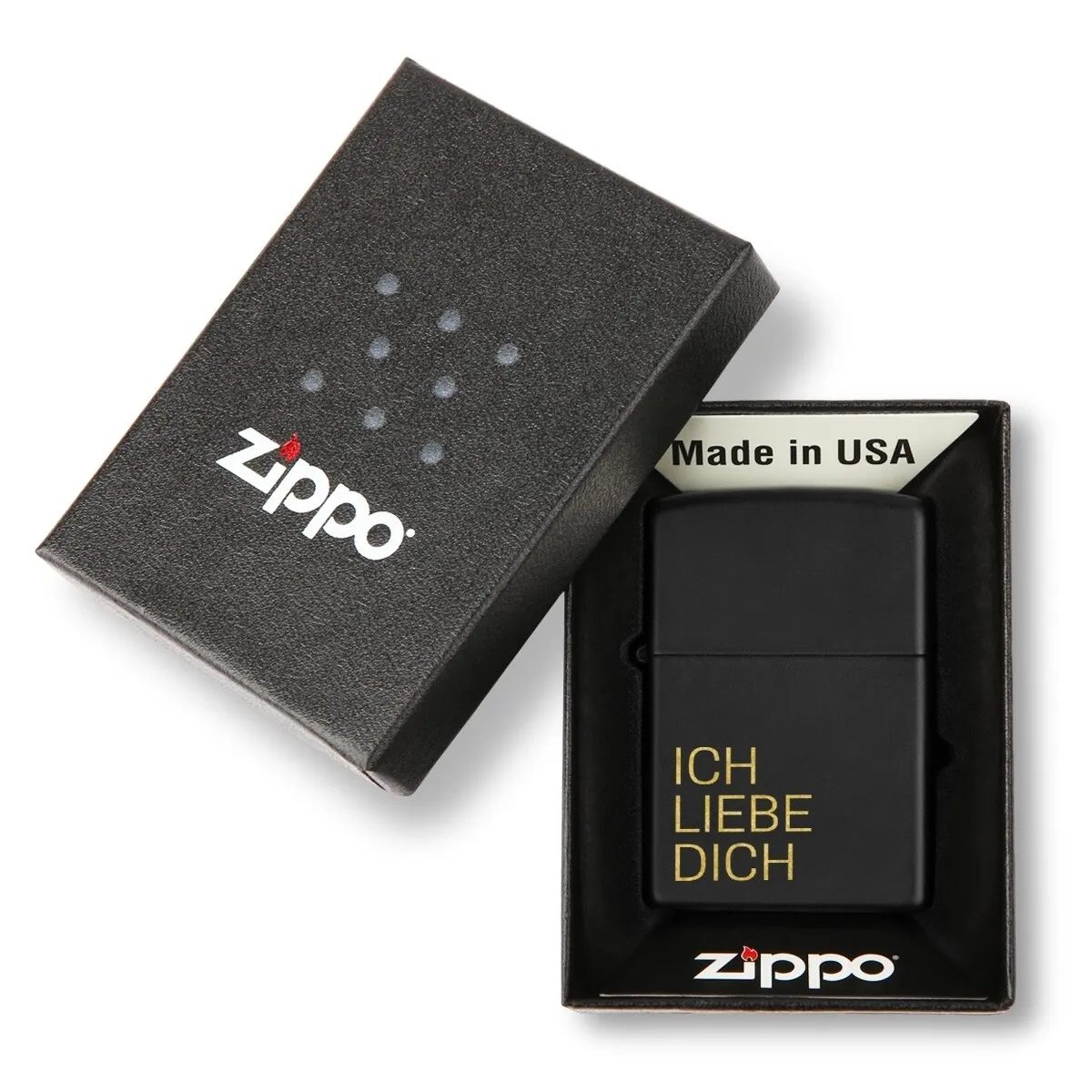 Zippo Sturmfeuerzeug Mattschwarz - Ich Liebe Dich Schlicht