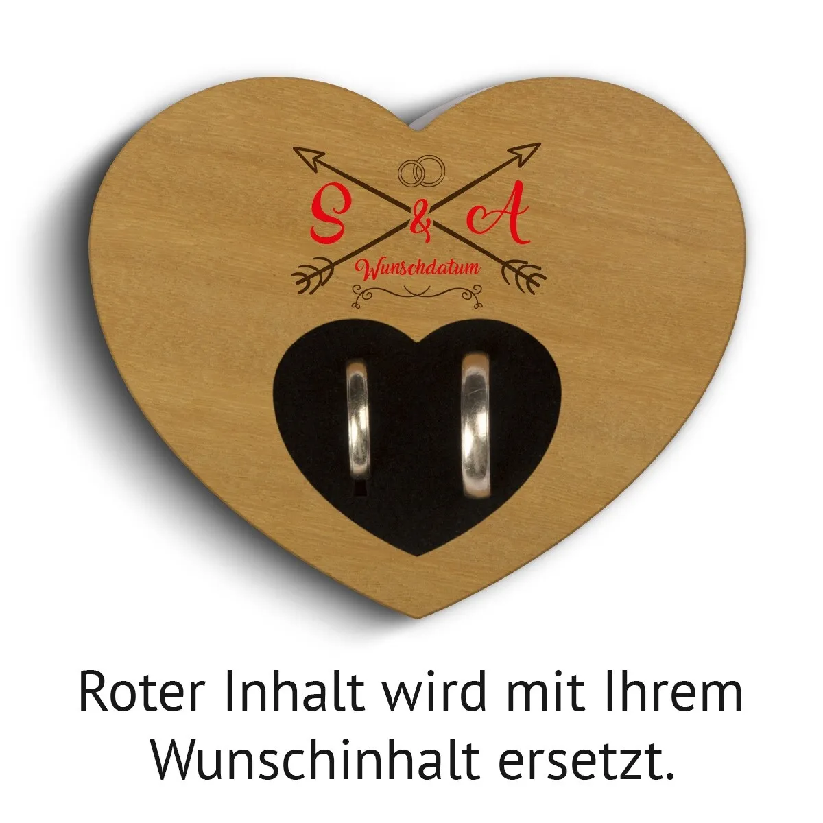 Hochzeit Herz Ringkissen Garapa Holz - Liebespfeil