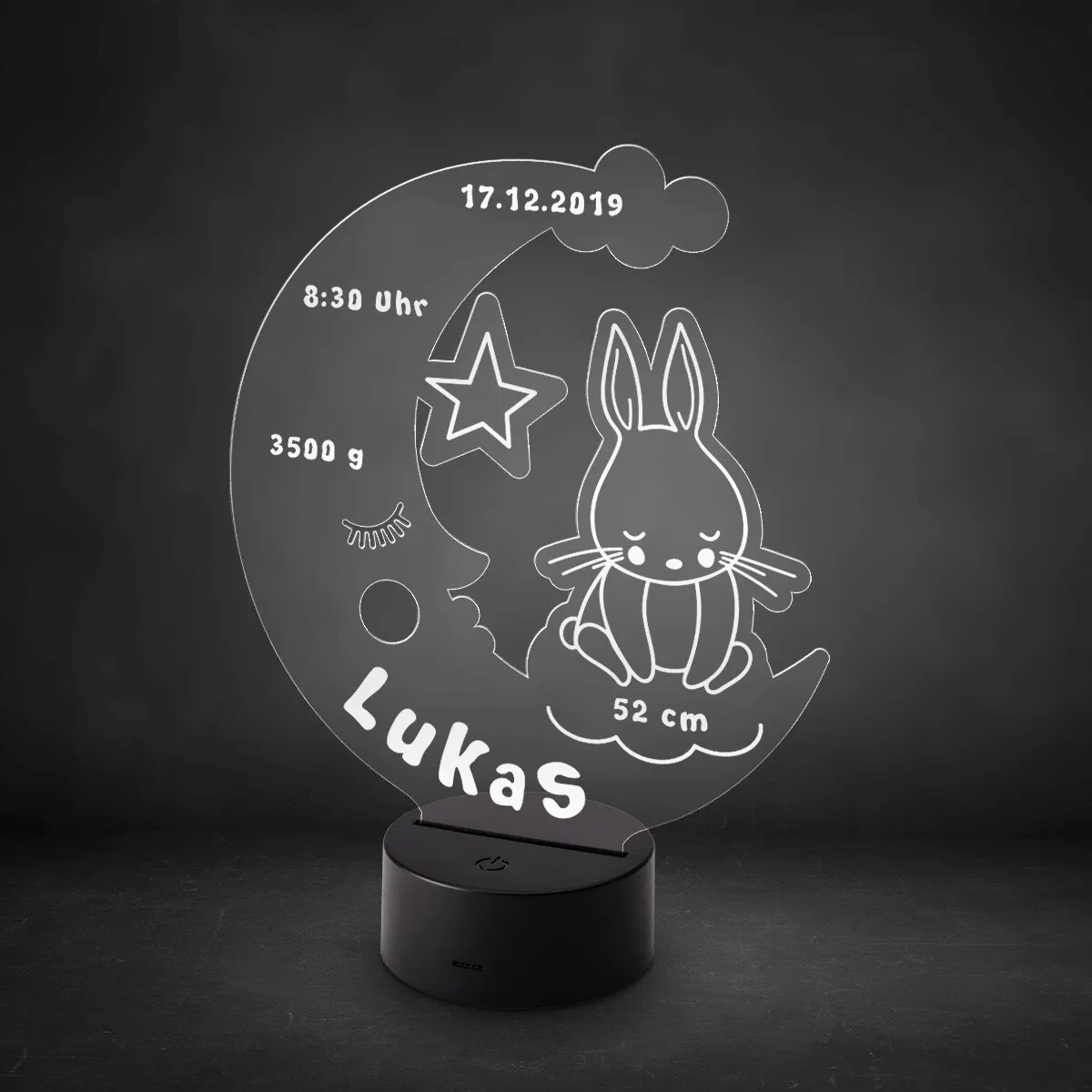 Acrylglasschild LED-Lampe personalisiert - Mondhase