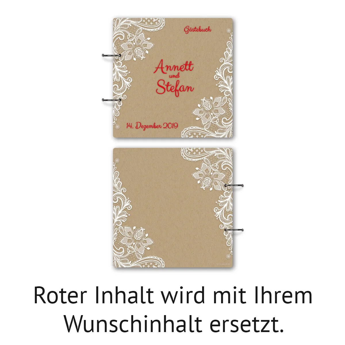 Personalisiertes Holzcover Hochzeit Gästebuch - Rustikal Kraftpapier