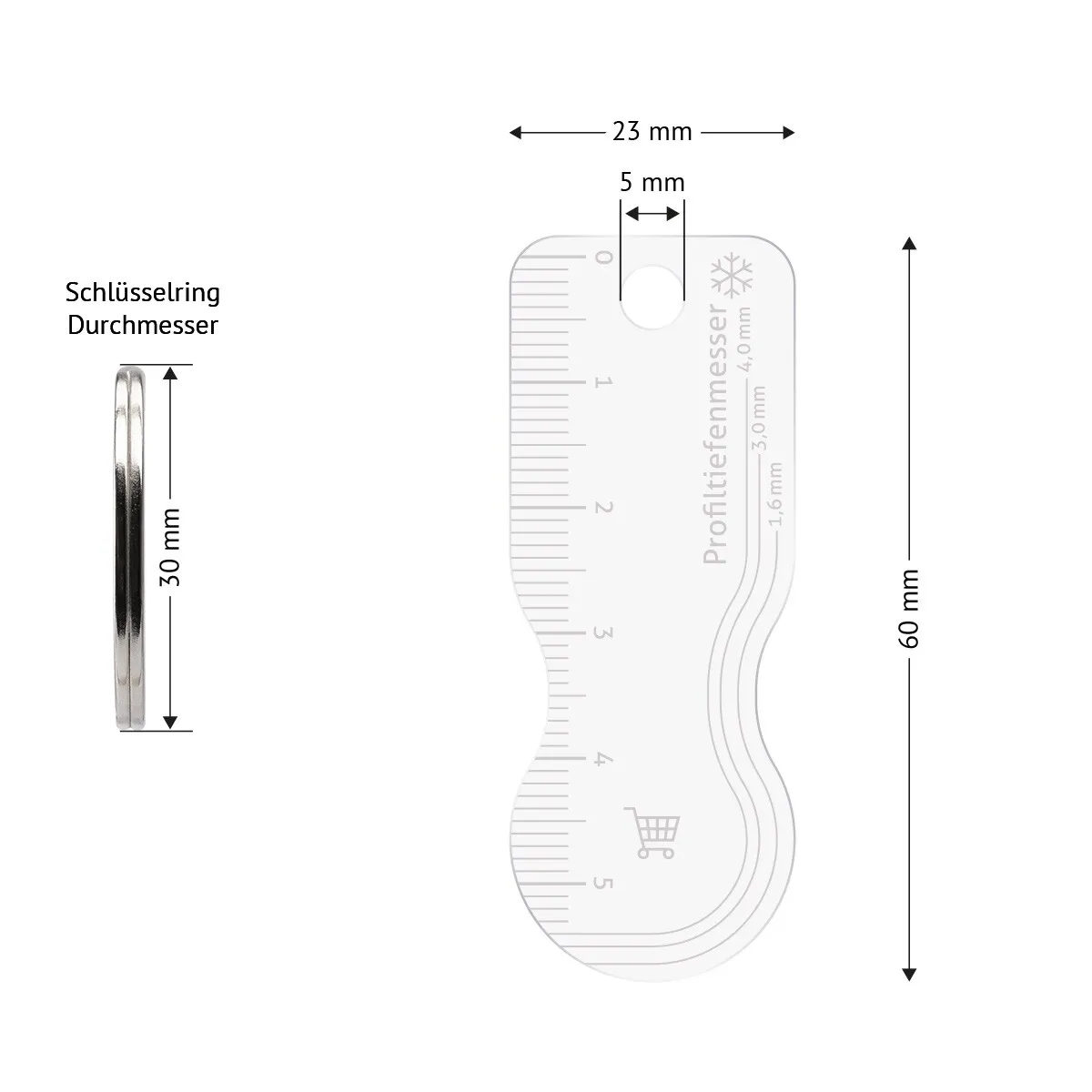 Acrylglas Einkaufswagenlöser Schlüsselanhänger - Profilmesser