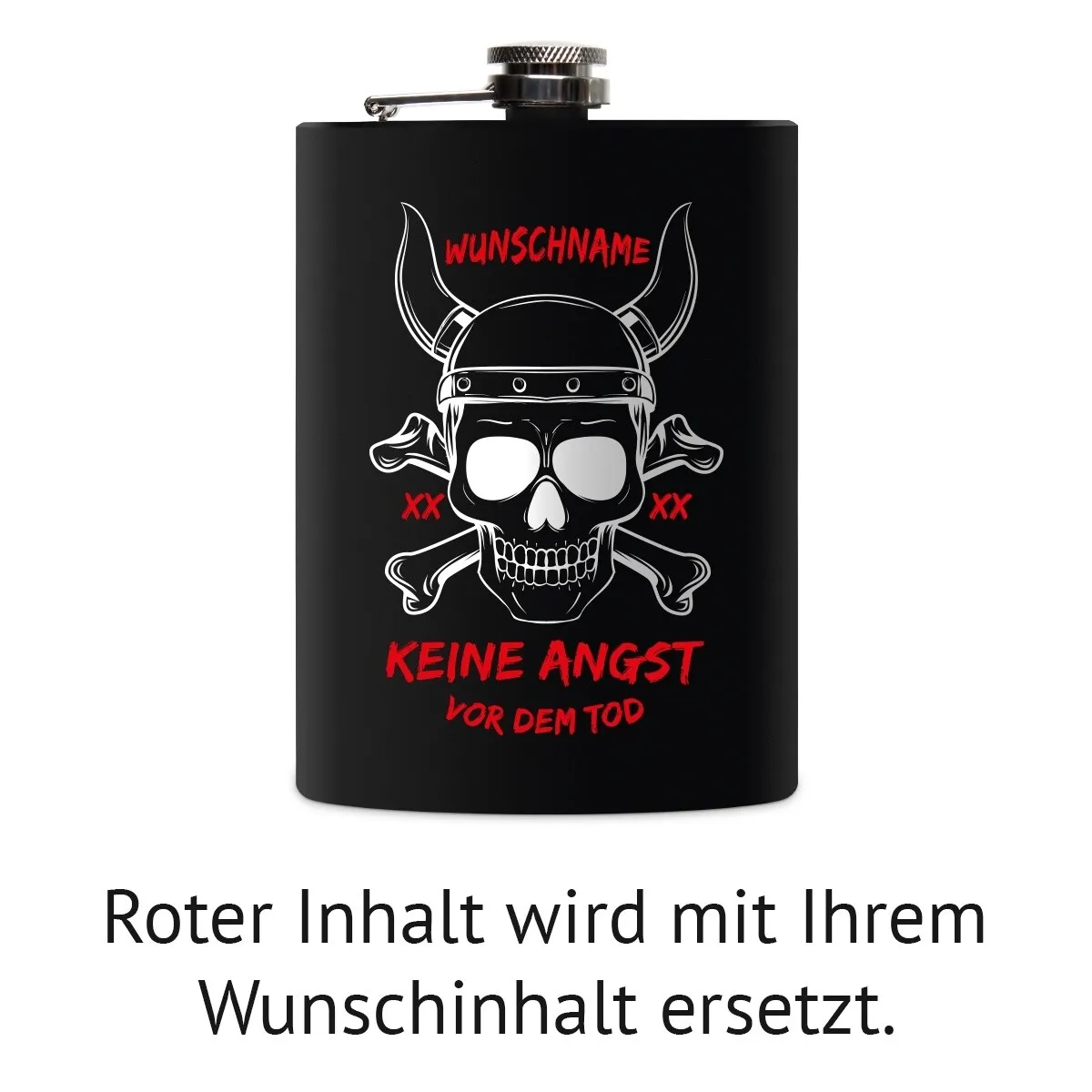 Flachmann 237 ml Schwarz Matt - Wikinger Totenkopf