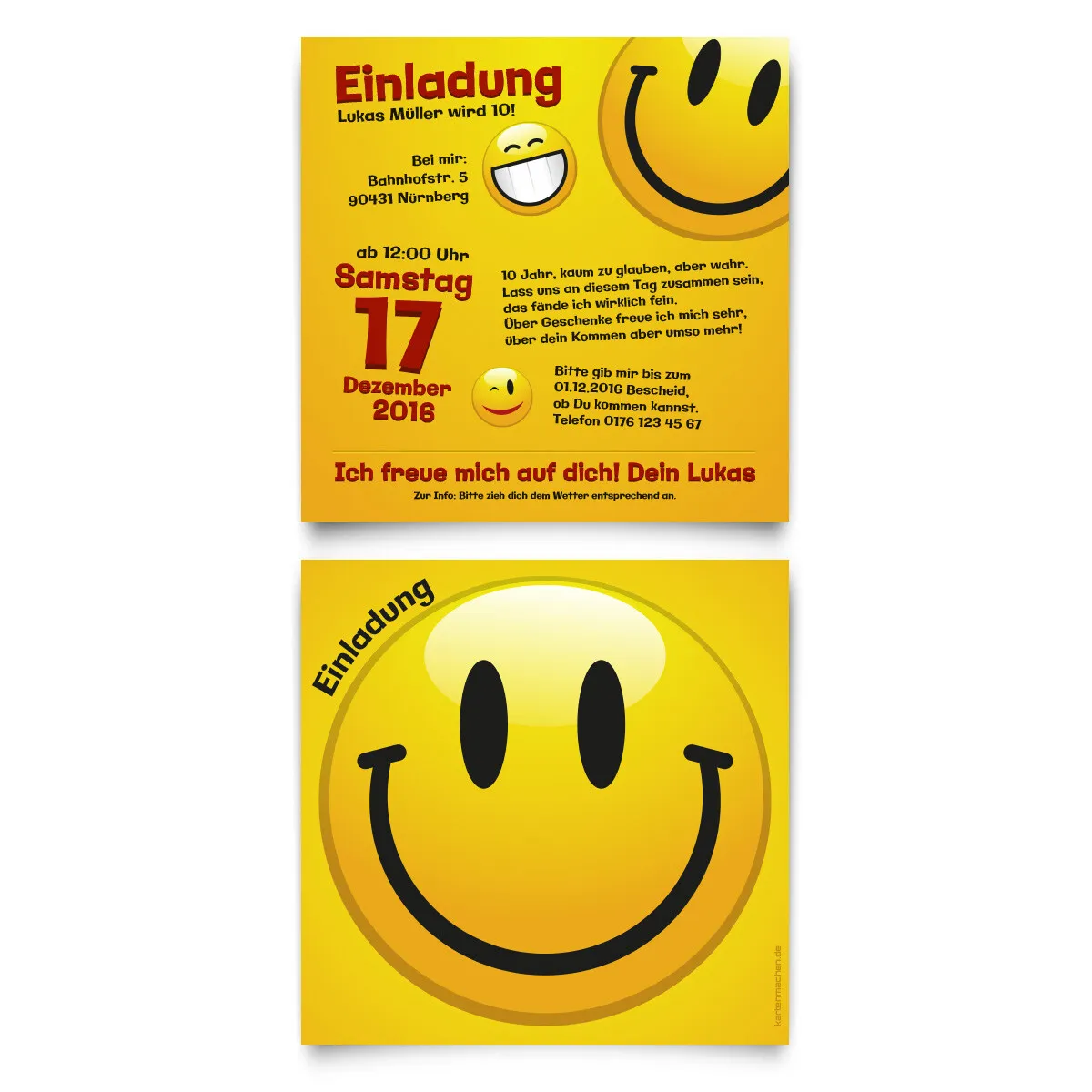 Einladungskarten zum Kindergeburtstag - Smiley