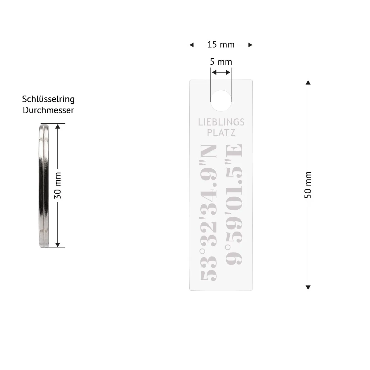 Personalisierter Acrylglas Rechteck Schlüsselanhänger - Koordinaten