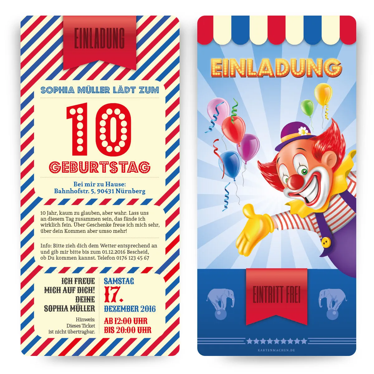 Einladung für Kinder - Zirkus Ticket