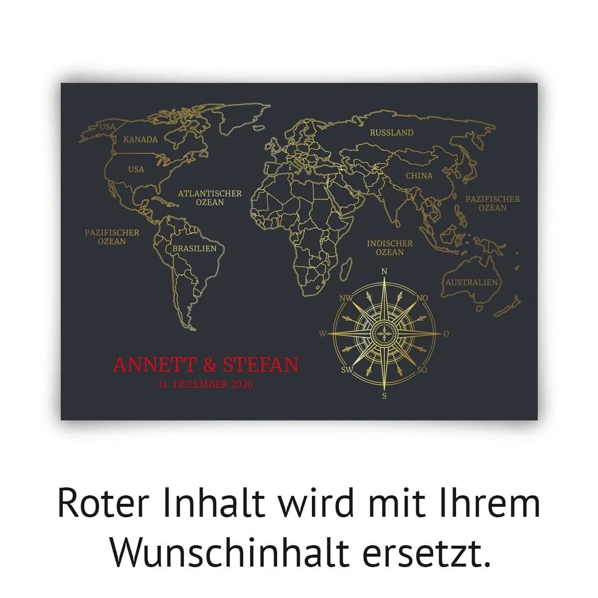 Personalisiertes Kunstdruck Poster mit Heißfolienprägung - Weltkarte