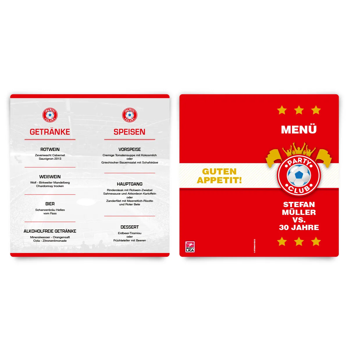 Geburtstag Menükarten - Fußballticket Design in Rot