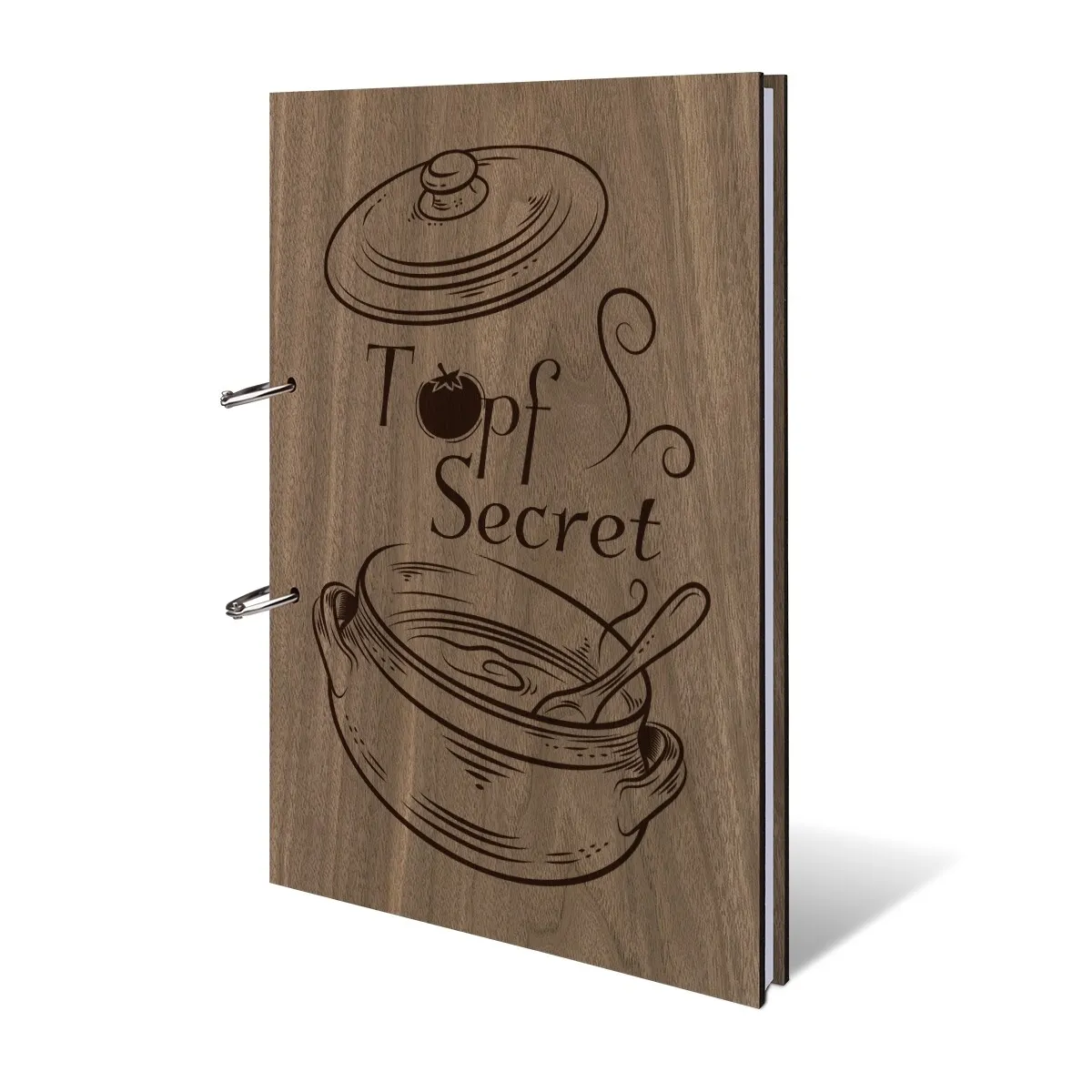 Rezeptbuch Nussbaum Holz A4 hoch - Topf Secret