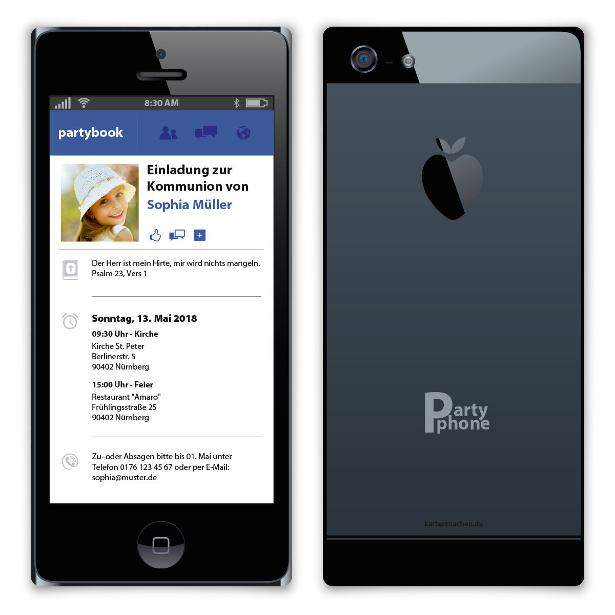 Kommunion Einladungskarten als Smartphone