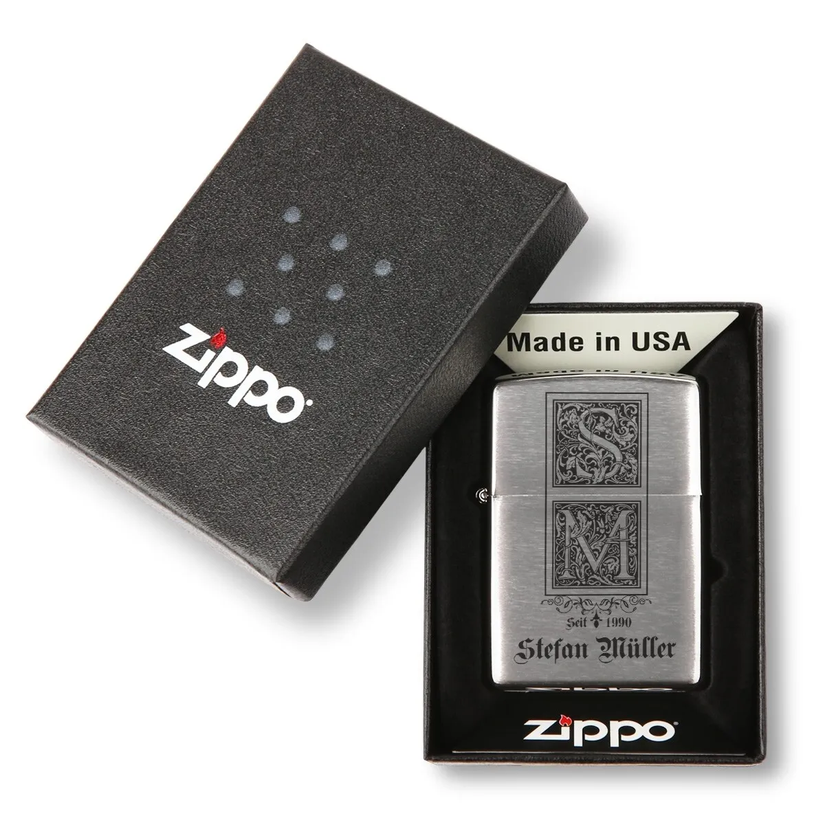 Zippo Sturmfeuerzeug Chrom - Verzierte Initialen