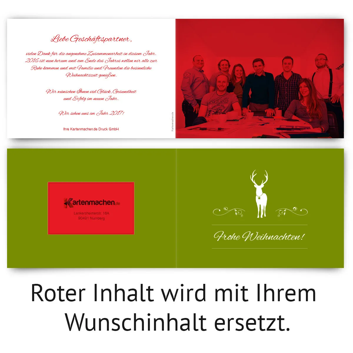 Geschäftliche Weihnachtskarten - Rentier in Grün