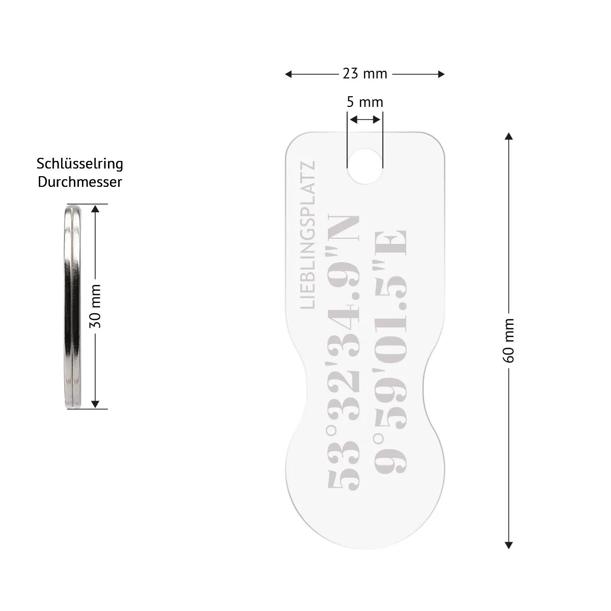 Personalisierter Acrylglas Einkaufswagenlöser Schlüsselanhänger - Koordinaten