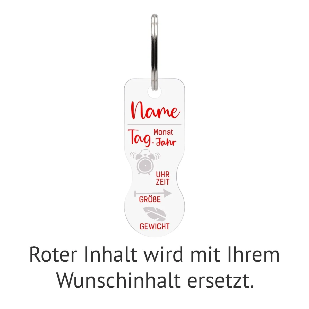 Personalisierter Acrylglas Einkaufswagenlöser Schlüsselanhänger - Icon Geburtsdaten