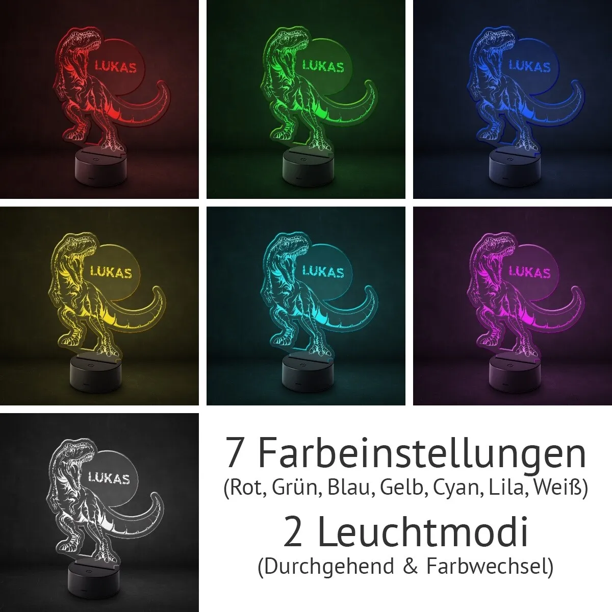 Acrylglasschild LED-Lampe personalisiert - T-Rex