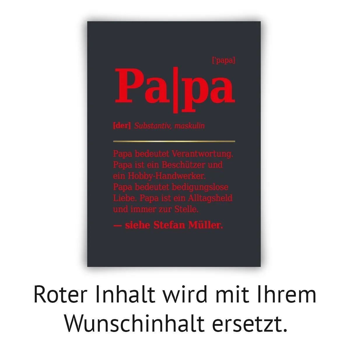 Personalisiertes Kunstdruck Poster mit Heißfolienprägung - Papa Definition