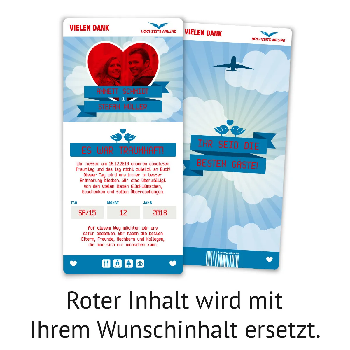 Hochzeit Dankeskarten - First Class Flugticket