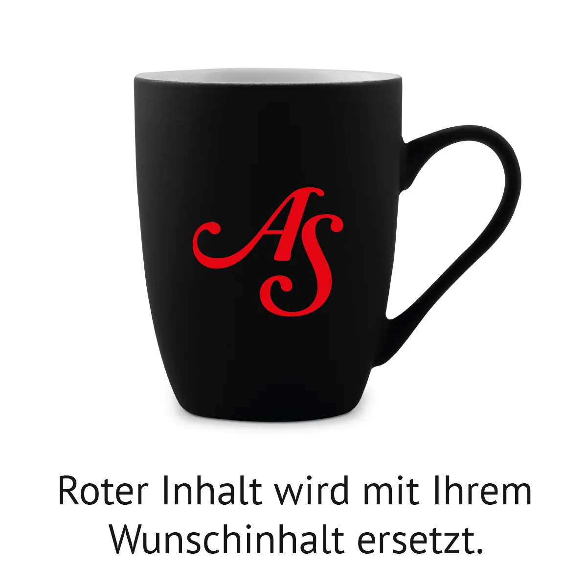 Tasse 300 ml Keramik gummiert Schwarz - Initialen