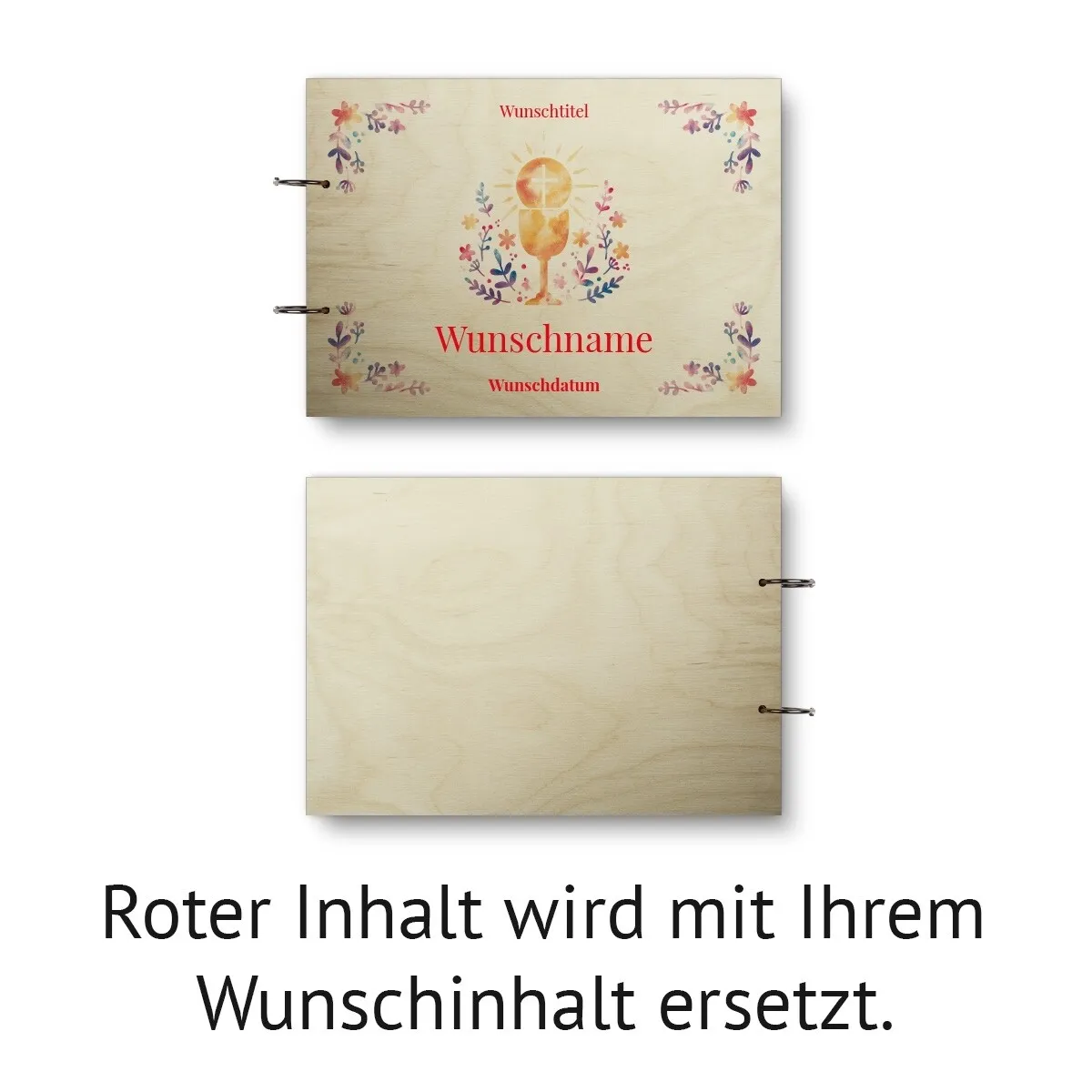 Personalisiertes Kommunion Gästebuch Birkensperrholz Ringbuch UV-Druck DIN A4 quer - Heiliger Gral