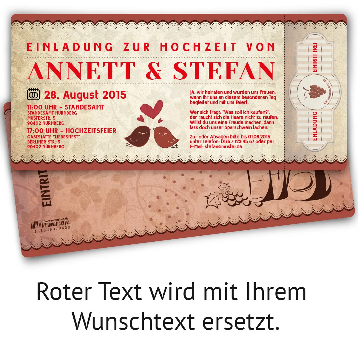 Hochzeitskarten als Eintrittskarten - Wein