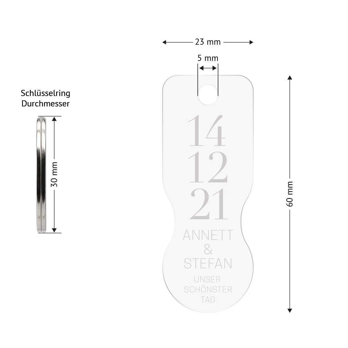 Personalisierter Acrylglas Einkaufswagenlöser Schlüsselanhänger - Schönster Tag