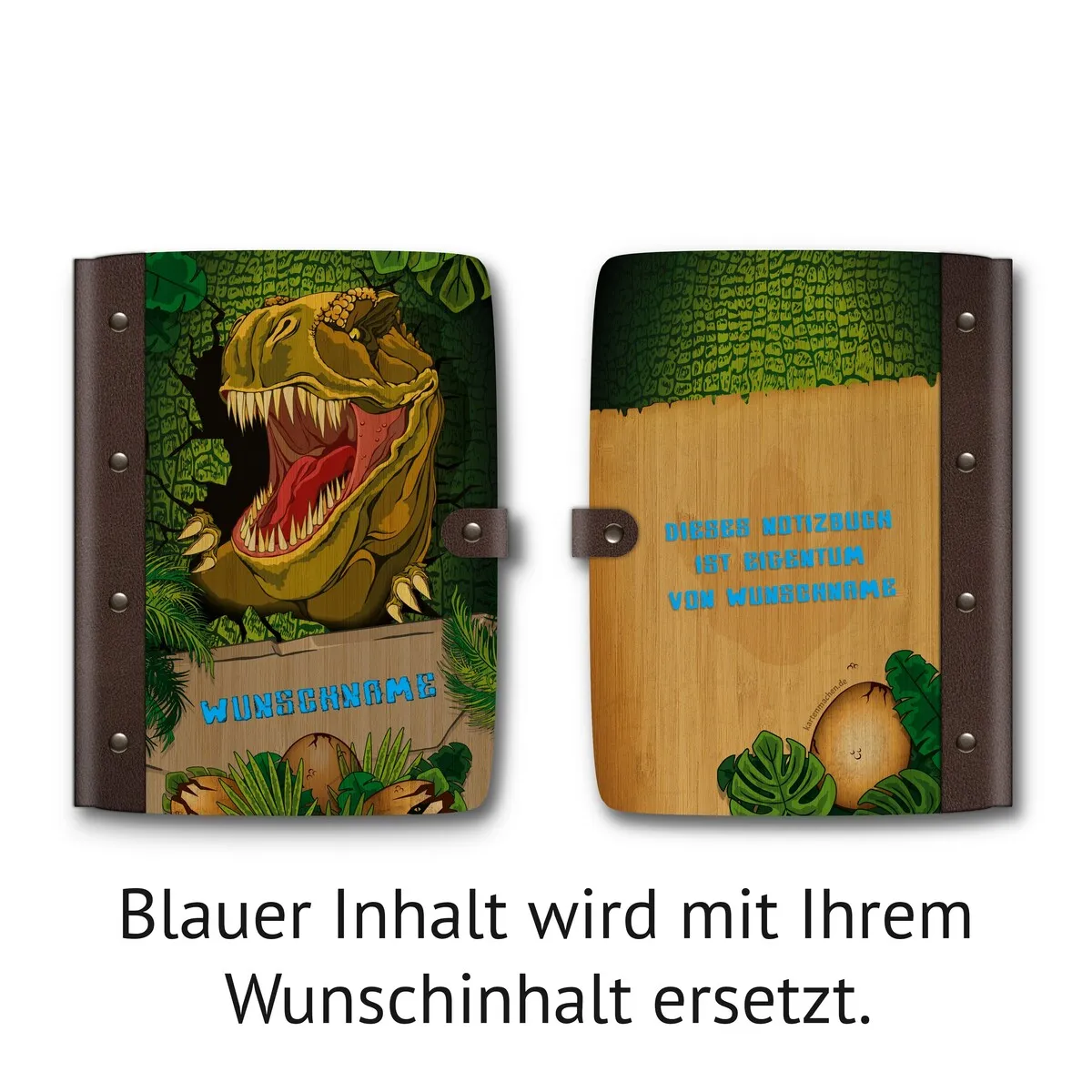 Personalisiertes Notizbuch / Tagebuch Bambus für Kinder - T-Rex