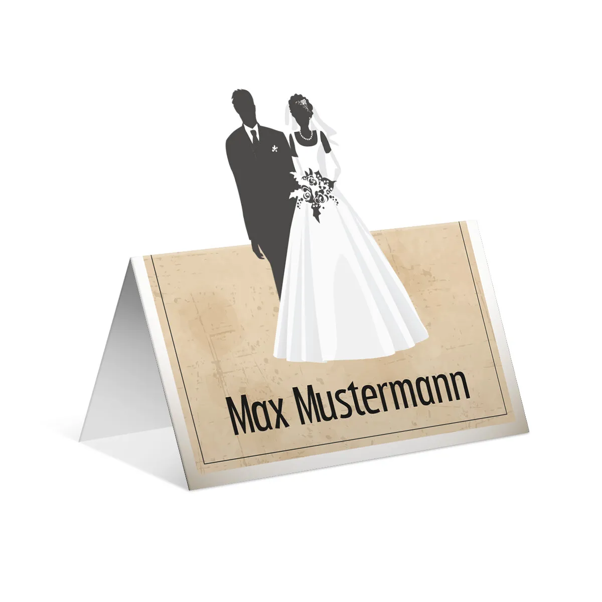 Pop up Tischkarten zur Hochzeit - Vintage Brautpaar in Weiß