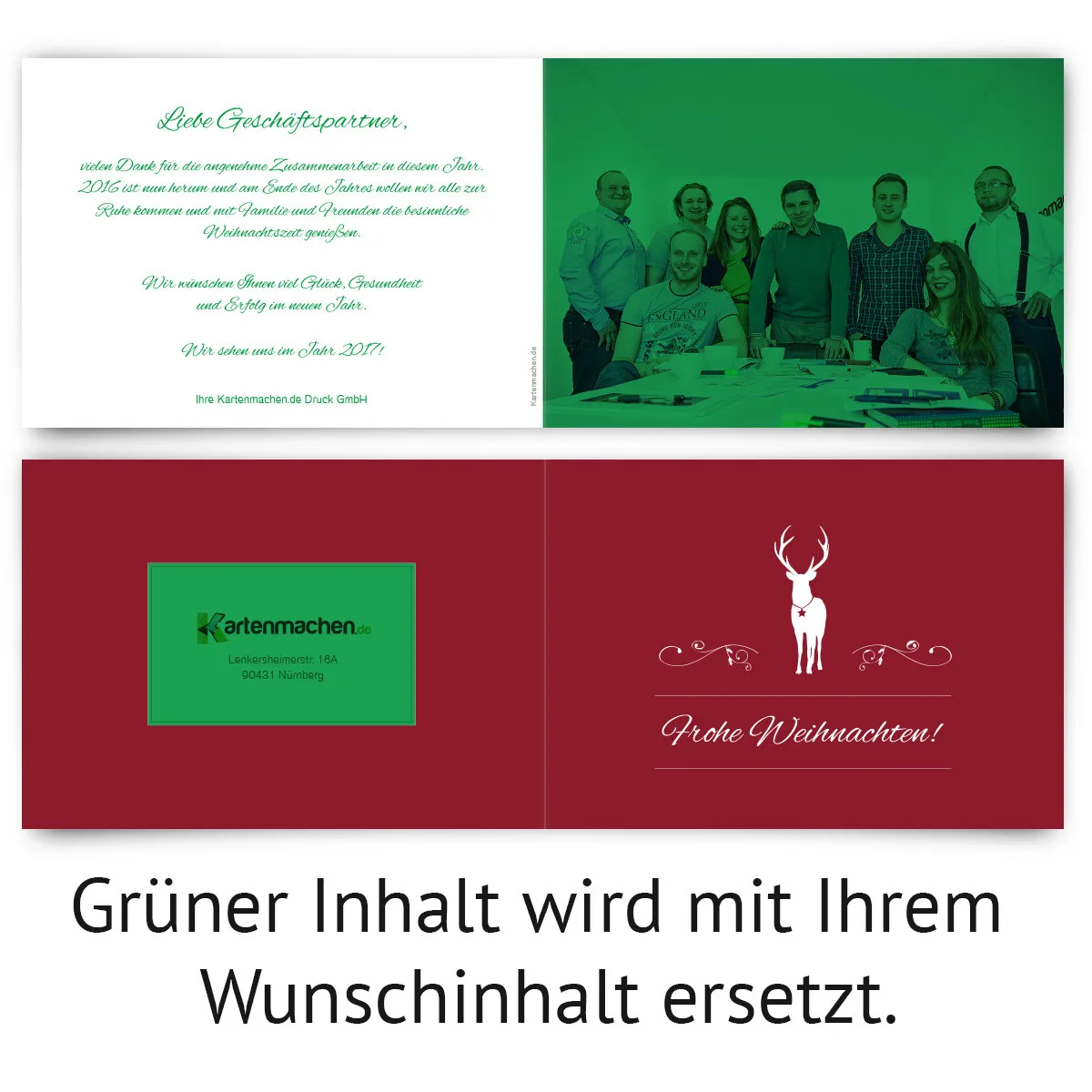 Geschäftliche Weihnachtskarten - Rentier in Rot