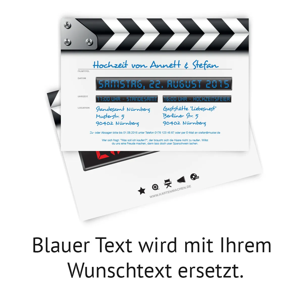 Hochzeitseinladungen als Filmklappe