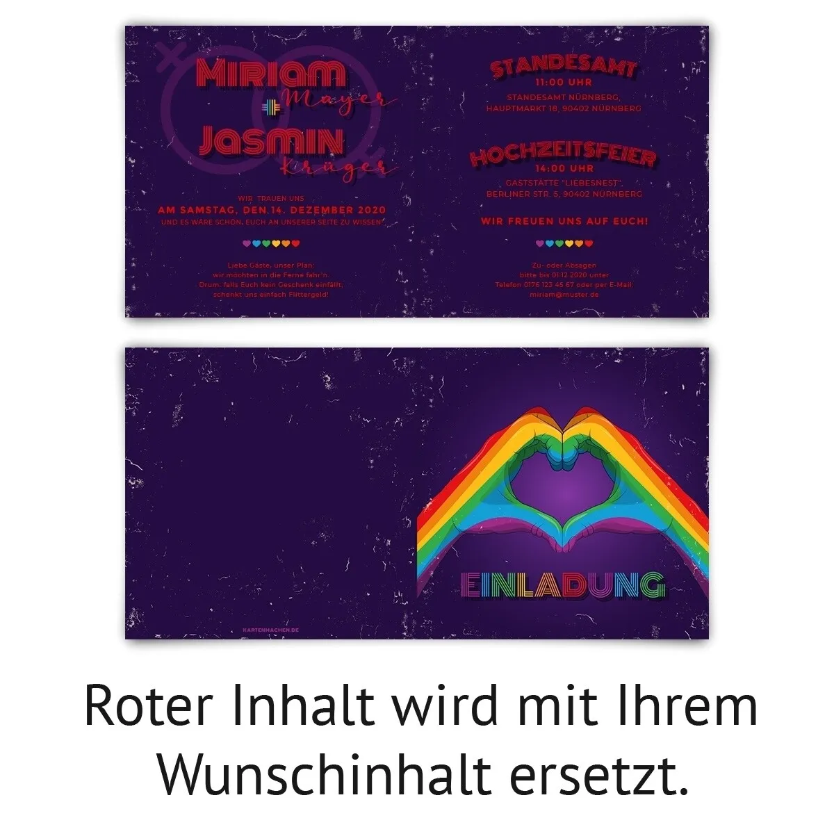 Gleichgeschlechtliche Hochzeitseinladungen für Frauen - Regenbogen